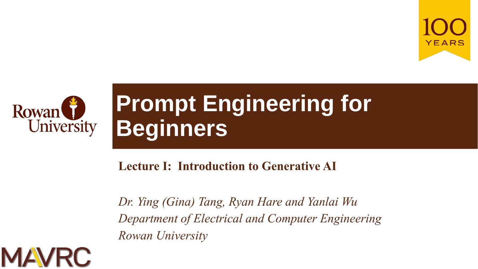 Title slide for Lecture I: Introduction to Generative AI