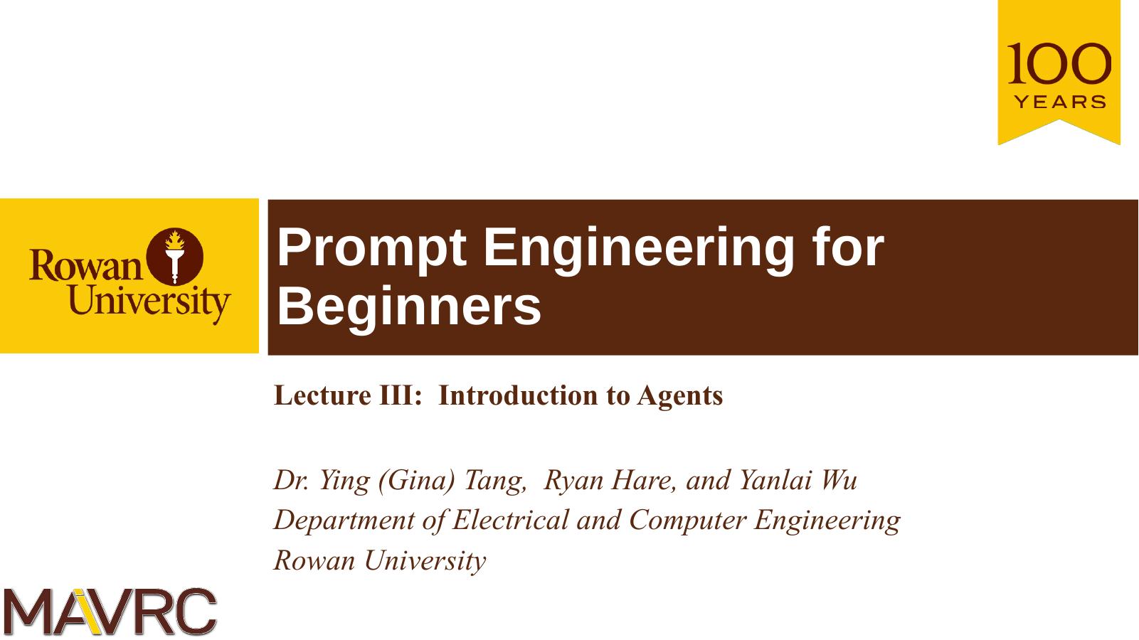 Title slide for Lecture III: Introduction to Agents